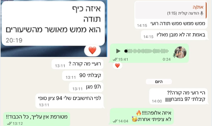 צילומי מסך של תלמידים עם ציונים גבוהים